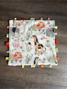 Safari Animal Tag Blanket - Cream with Coral, Green & Gray